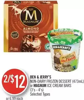 Shoppers Drug Mart Ben & jerry's non-dairy frozen dessert or magnum ice cream bars offer