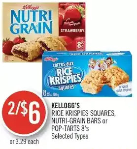 Shoppers Drug Mart Kellogg's rice krispies squares, nutri-grain bars or pop-tarts offer