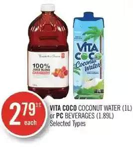 Shoppers Drug Mart Vita coco coconut water or pc beverages offer