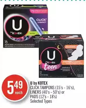 Shoppers Drug Mart U by kotex click tampons, liners or pads offer