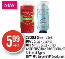 Shoppers Drug Mart Secret, dove or old spice antiperspirant/deodorant | old spice mvp deodorant offer