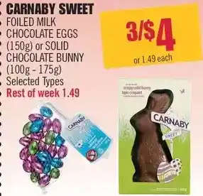 Shoppers Drug Mart Carnaby sweet foiled milk chocolate eggs or solid chocolate bunny offer