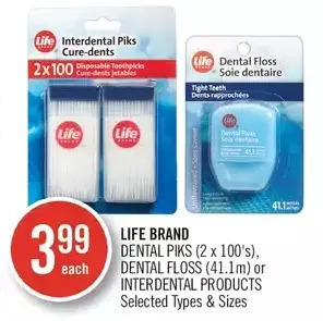 Shoppers Drug Mart Life brand dental piks, dental floss or interdental products offer