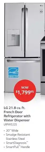 The Brick Lg 21.8 cu. ft. french door refrigerator with water dispenser offer