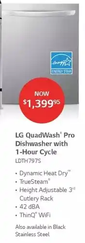 The Brick Lg quadwash pro dishwasher with 1-hour cycle offer