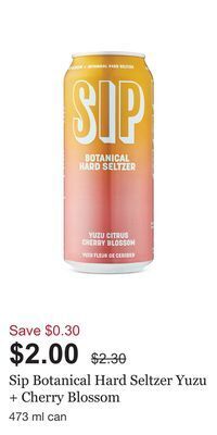LCBO Sip botanical hard seltzer yuzu + cherry blossom offer