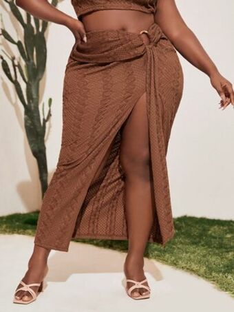 SheIn Shein sxy plus o-ring detail draped split thigh skirt offer