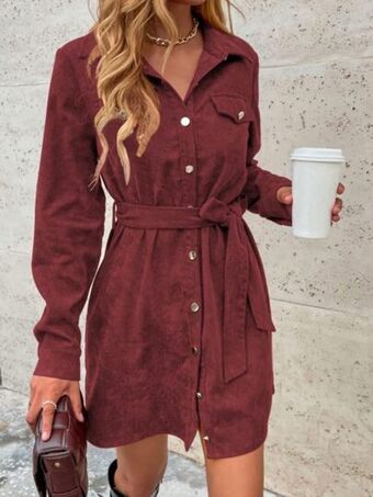 SheIn Corduroy solid belted shirt dress offer