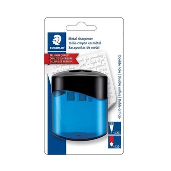 Staples Staedtler premium-quality double-hole oval metal pencil sharpener, assorted colours offer