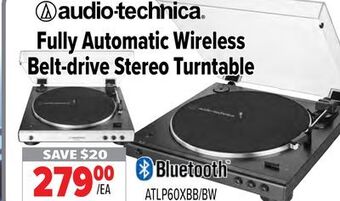 2001 Audio Video Audio-technica® fully automatic wireless belt-drive stereo turntable offer