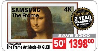 2001 Audio Video Samsung 50 the frame art mode 4k qled offer