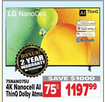 2001 Audio Video Lg 75 led 4k nanocell hdr tv offer