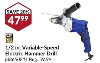 Princess Auto Power fist 1/2 in. variable-speed electric hammer drill offer