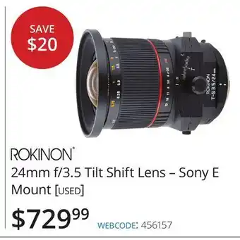 Vistek Rokinon 24mm f/3.5 tilt shift lens – sony e mount offer
