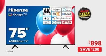 Visions Electronics Hisense a68h smart tv 75 offer