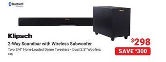 Visions Electronics Klipsch 2-way soundbar with wireless subwoofer offer