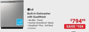 Visions Electronics Lg built-in dishwasher with quadwash offer