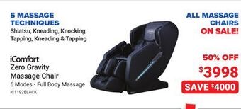 Visions Electronics Icomfort zero gravity massage chair offer
