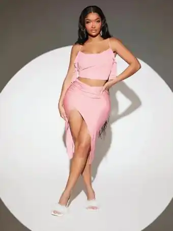 SheIn Shein sxy solid cami top & split thigh skirt offer
