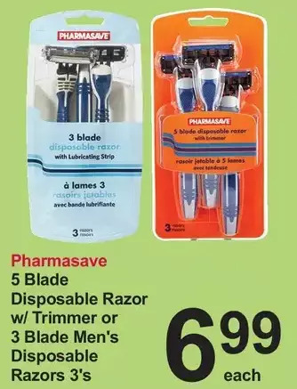 Pharmasave Pharmasave 5 blade disposable razor w/trimmer or 3 blade men's disposable razors offer