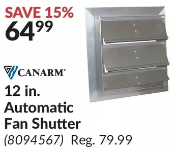 Princess Auto Canarm 12 in. automatic fan shutter offer