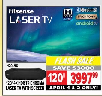 2001 Audio Video Hisense 120 4k hdr trichroma laser tv with screen offer
