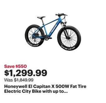 Best Buy Honeywell el capitan x 500w fat tire electric city bike with up to 64km battery life - blue - only at best buy offer