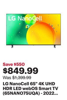 Best Buy Lg nanocell 65 4k uhd hdr led webos smart tv (65nano75uqa) - 2022 - ashed blue offer