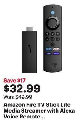 Best Buy Amazon fire tv stick lite media streamer with alexa voice remote lite (2022) offer