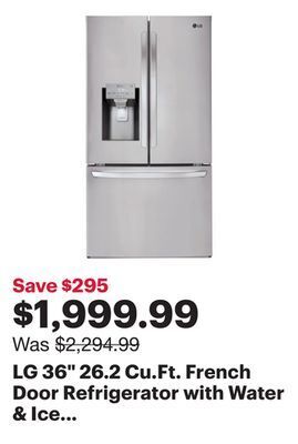 Best Buy Lg 36 26.2 cu.ft. french door refrigerator with water & ice dispenser (lfxs26973s) -stainless steel offer