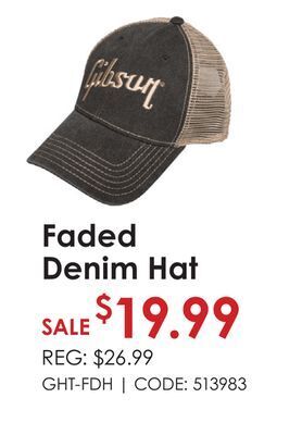 Long & McQuade Gibson faded denim hat offer