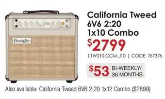 Long & McQuade Mesa boogie california tweed 6v6 2:20 1x10 combo amplifier offer