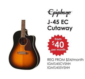 Long & McQuade Epiphone inspired by gibson masterbilt j-45 ec cutaway - vintageburst offer
