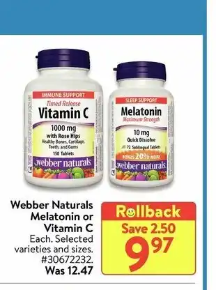 Walmart Webber Naturals Melation or Vitamin C offer