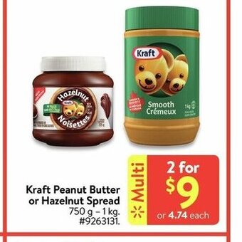Walmart Kraft Peanut Butter or Hazelnut Spread offer