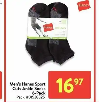 Walmart Men's Hanes Sport Cuts Ankle Socks 6-Pack offer