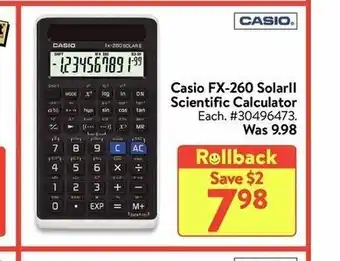 Walmart Casio FX-260 Solar ll Scientific Calculator offer