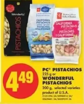 No Frills PC Pistachios 225 g or Wonderful Pistachios 200 g offer