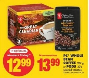 No Frills PC® Whole Bean Coffee 907 g or Pods 30's offer