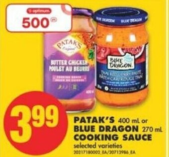 No Frills Patak's 400 ml or Blue Dragon 270 ml Cooking Sauce offer