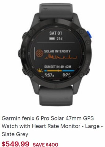 Best Buy Garmin Fenix 6 Pro Solar 47mm GPS Watch with Heart Rate Monitor offer
