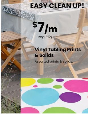 Fabricland Vinyl tabling prints & solids offer