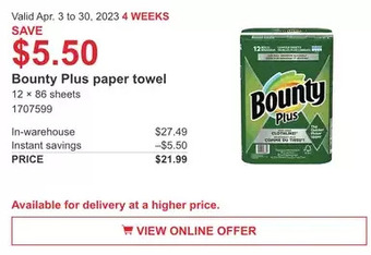 Costco Bounty plus paper towel offer