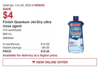 Costco Finish quantum jet-dry ultra rinse agent offer