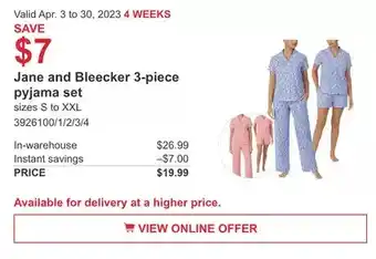 Costco Jane and bleecker 3-piece pyjama set offer