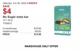 Costco No sugar meta bar offer