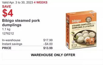 Costco Bibigo steamed pork dumplings offer
