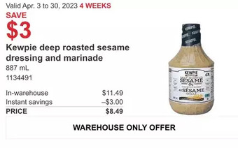 Costco Kewpie deep roasted sesame dressing and marinade offer