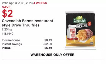 Costco Cavendish farms restaurant style drive thru fries offer