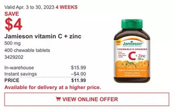 Costco Jamieson vitamin c + zinc offer